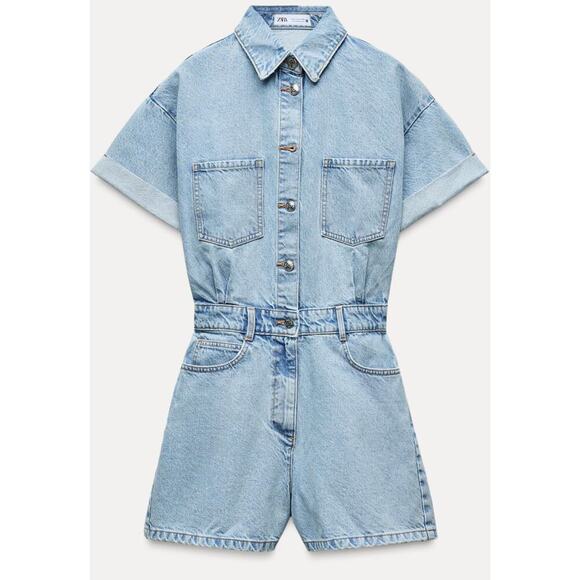 Nwt- Zara-Denim Romper-medium - Picture 2 of 8